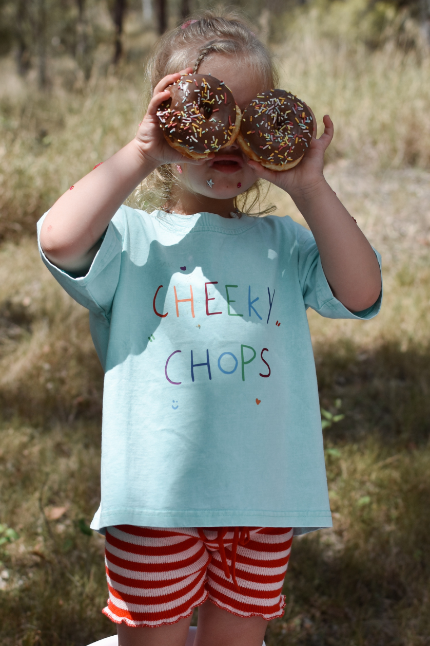 Cheeky Chops Tee ✿ Washed Blue