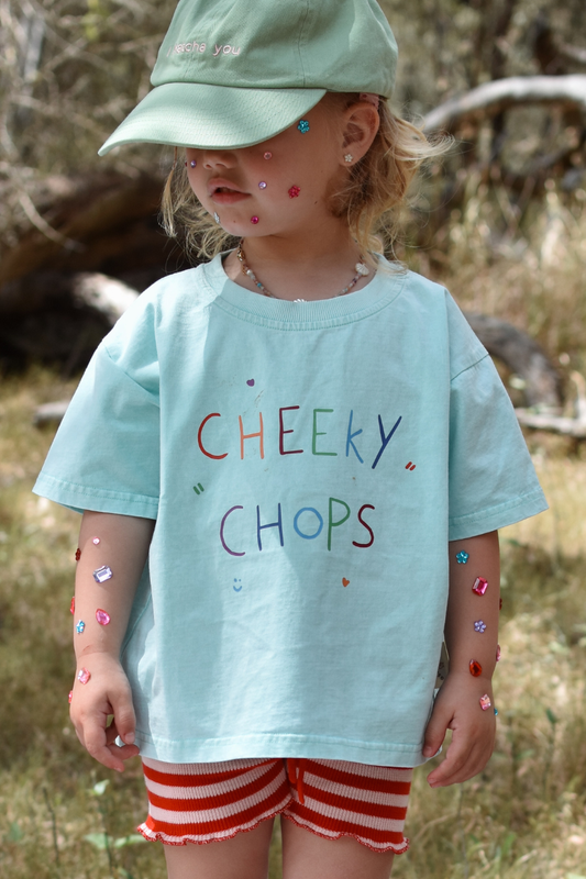 Cheeky Chops Tee ✿ Washed Blue