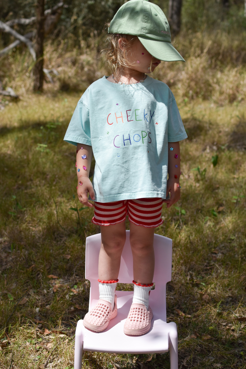 Cheeky Chops Tee ✿ Washed Blue