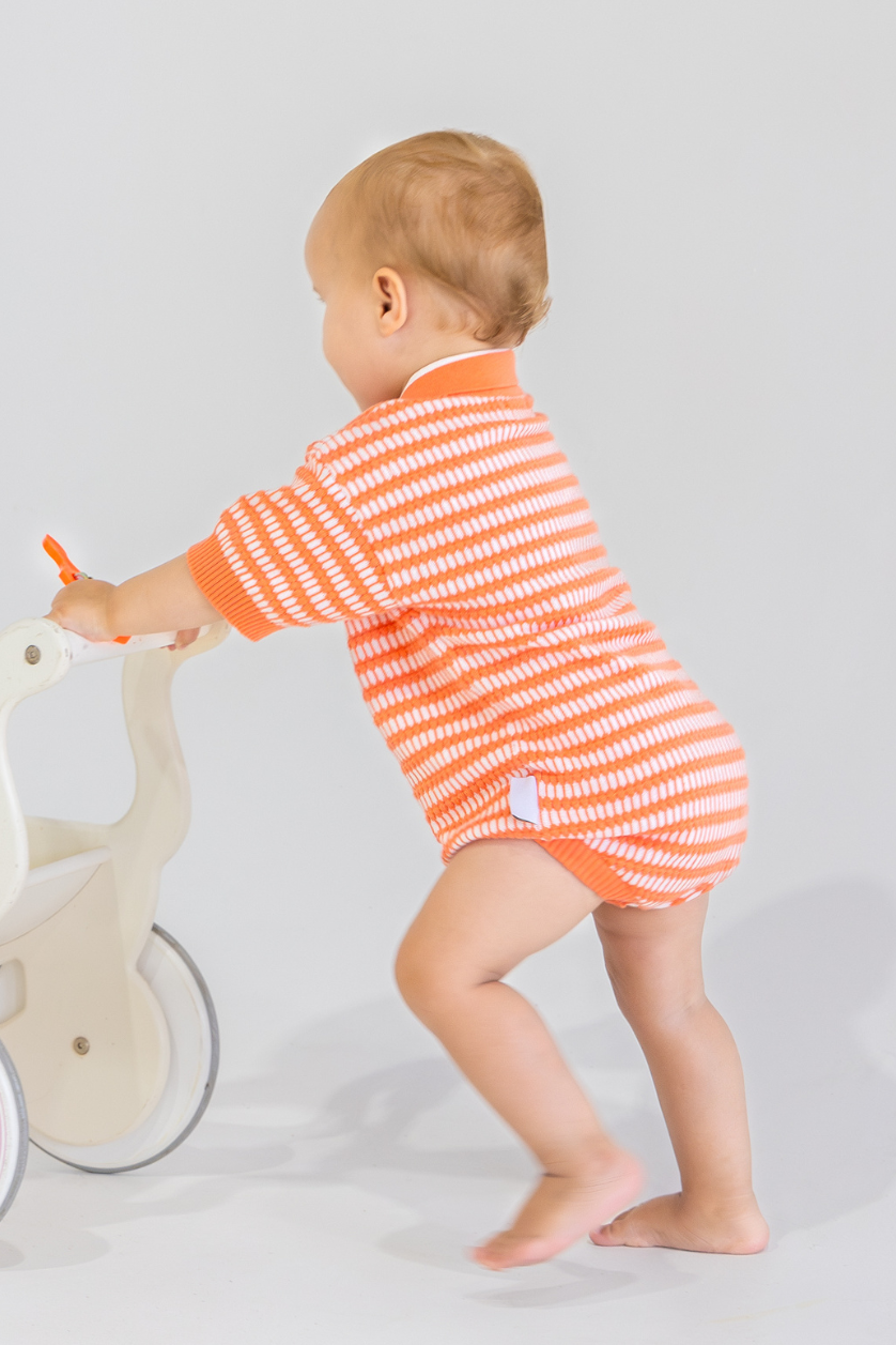 Oversized Polo Romper ✿ Tangerine