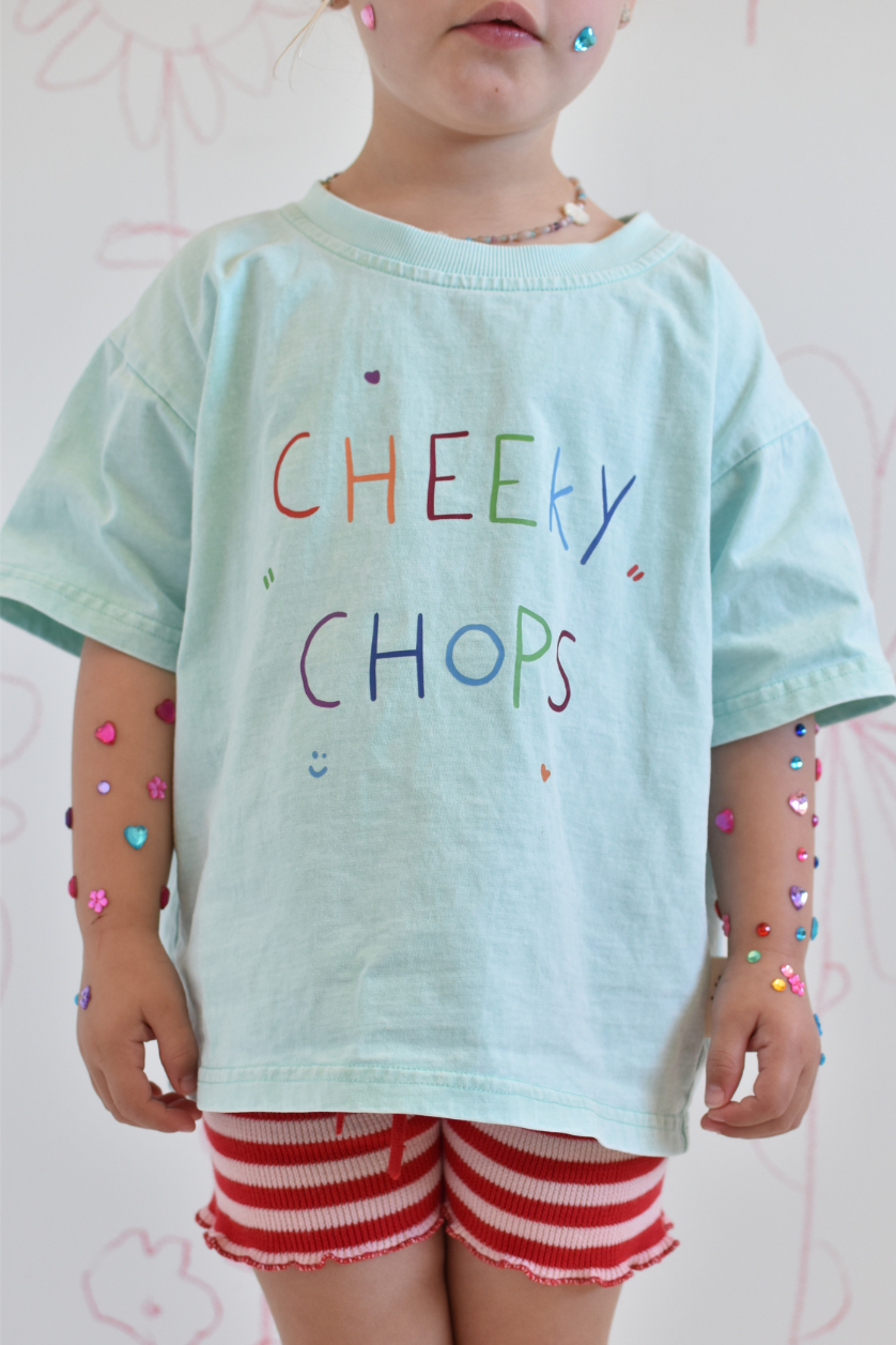Cheeky Chops Tee ✿ Washed Blue