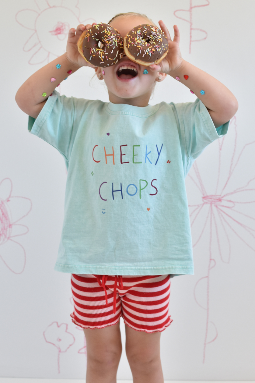 Cheeky Chops Tee ✿ Washed Blue