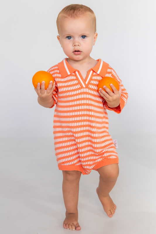 Oversized Polo Romper ✿ Tangerine