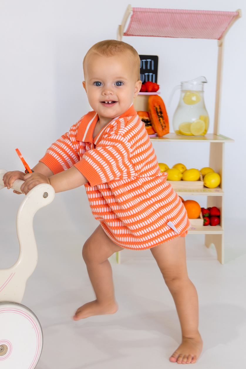 Oversized Polo Romper ✿ Tangerine