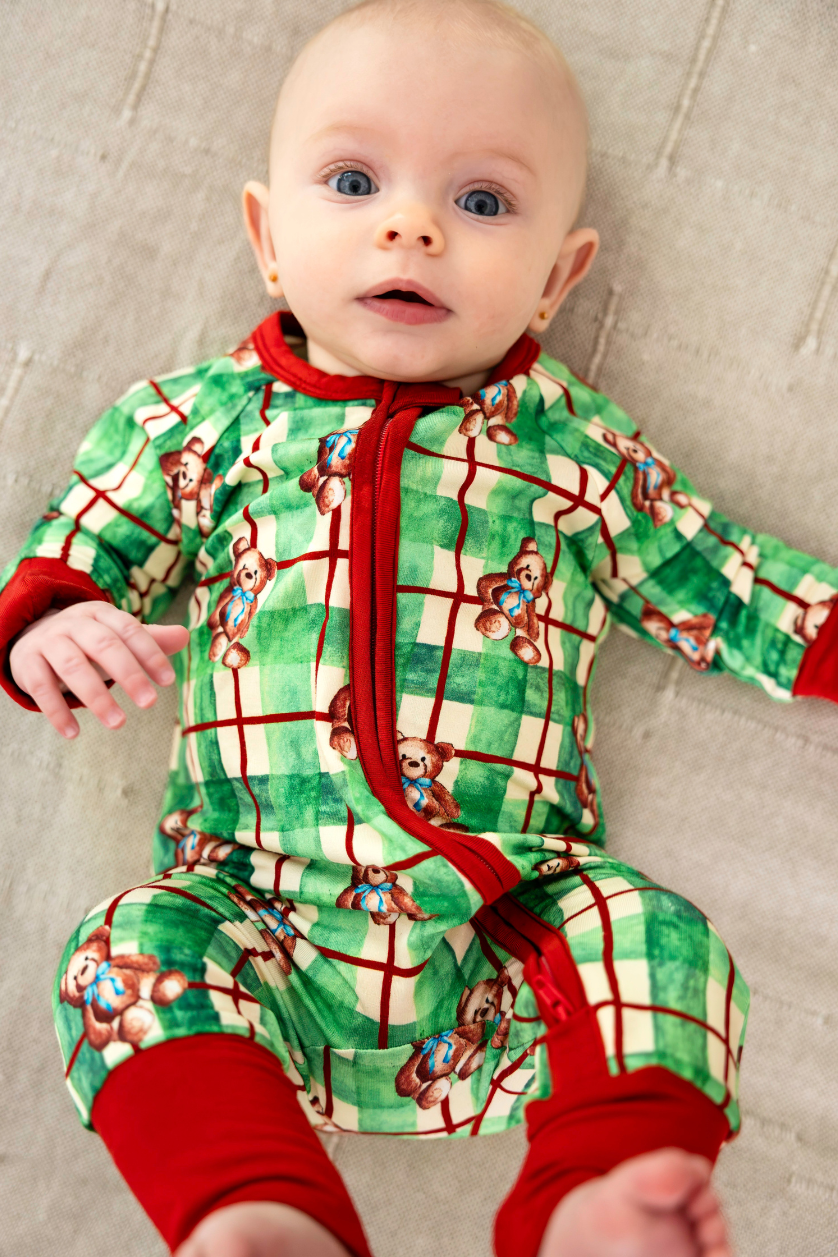 Zip Romper ✿ Teddy Tartan