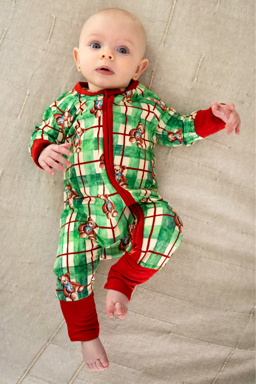 Zip Romper ✿ Teddy Tartan