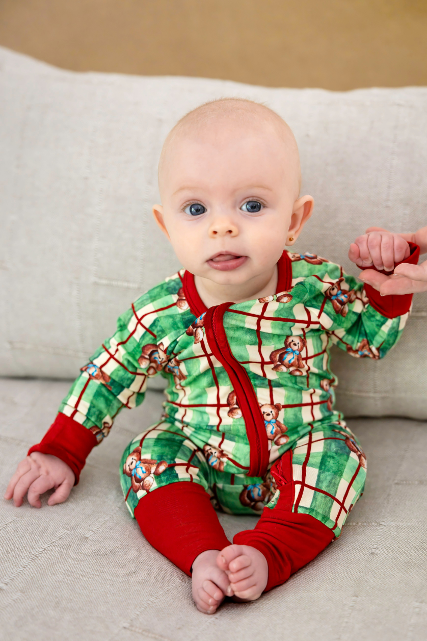 Zip Romper ✿ Teddy Tartan