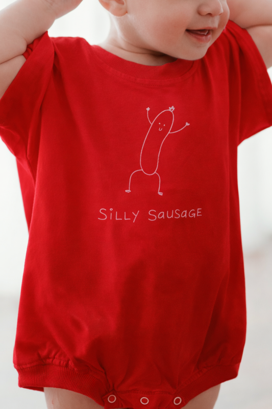 Silly Sausage Oversized Romper ✿ Fiery Red