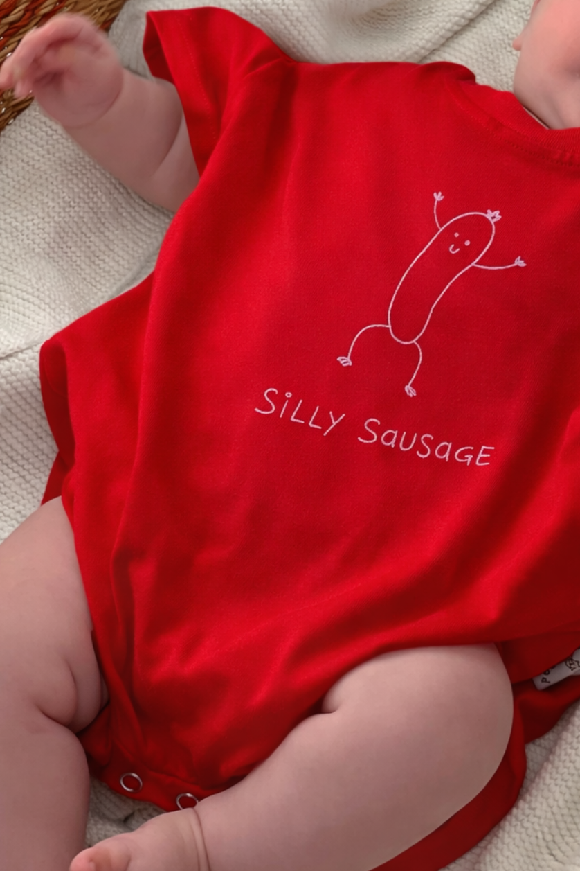 Silly Sausage Oversized Romper ✿ Fiery Red
