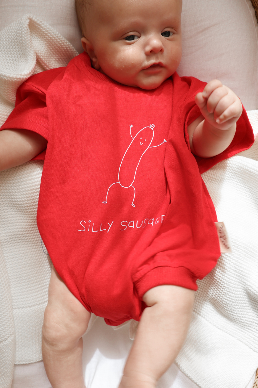 Silly Sausage Oversized Romper ✿ Fiery Red