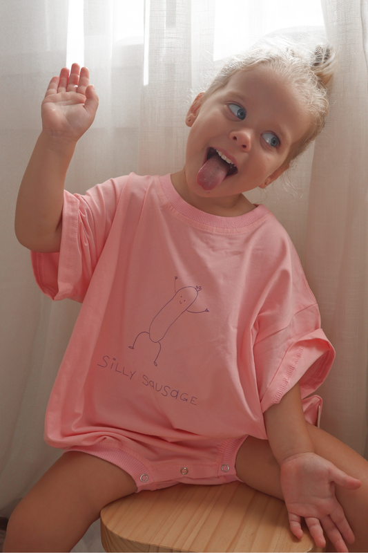 Silly Sausage Oversized Romper ✿ Strawberry Sorbet