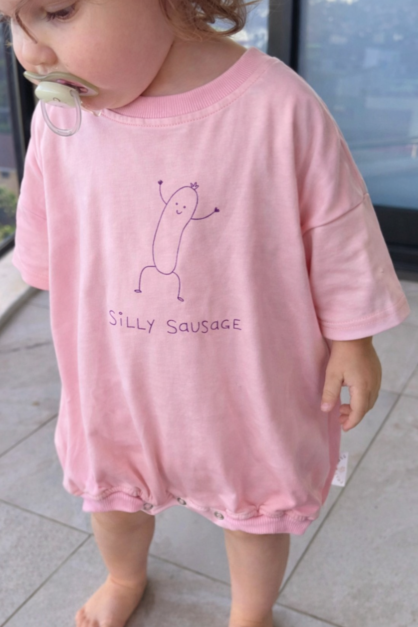 Silly Sausage Oversized Romper ✿ Strawberry Sorbet