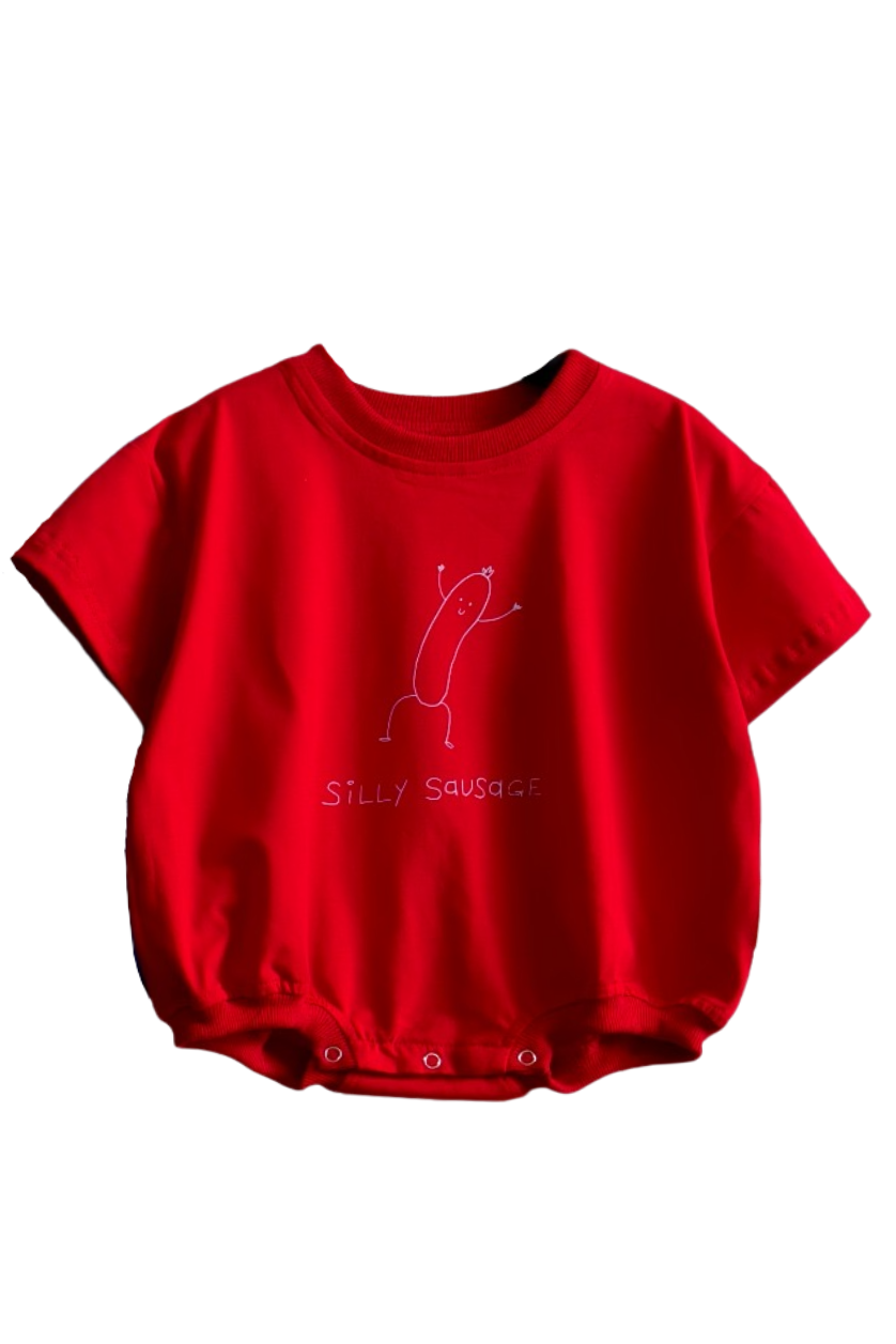 Silly Sausage Oversized Romper ✿ Fiery Red