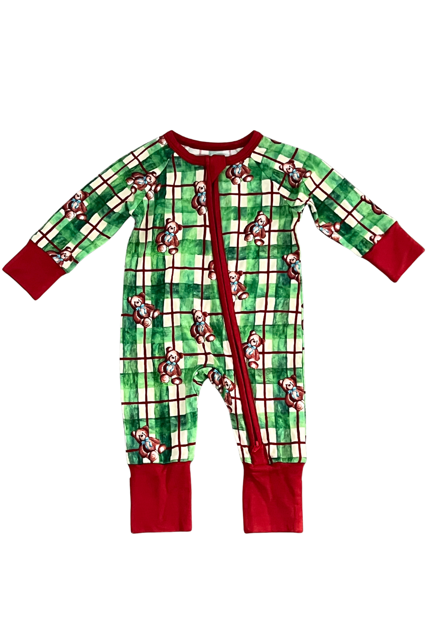 Zip Romper ✿ Teddy Tartan